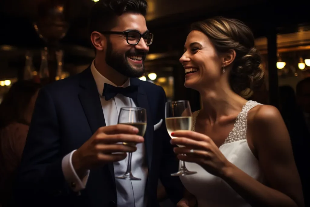 państwo młodzi wznoszą toast